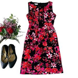 London Times Women's Mini Dress Size 8 Red Pink Floral Sleeveless Office Party